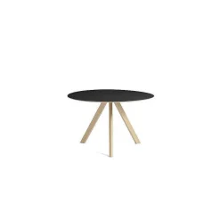 HAY Dining Tables*Cph 20 Round Table - Soaped Solid Oak - Black Linoleum Tabletop