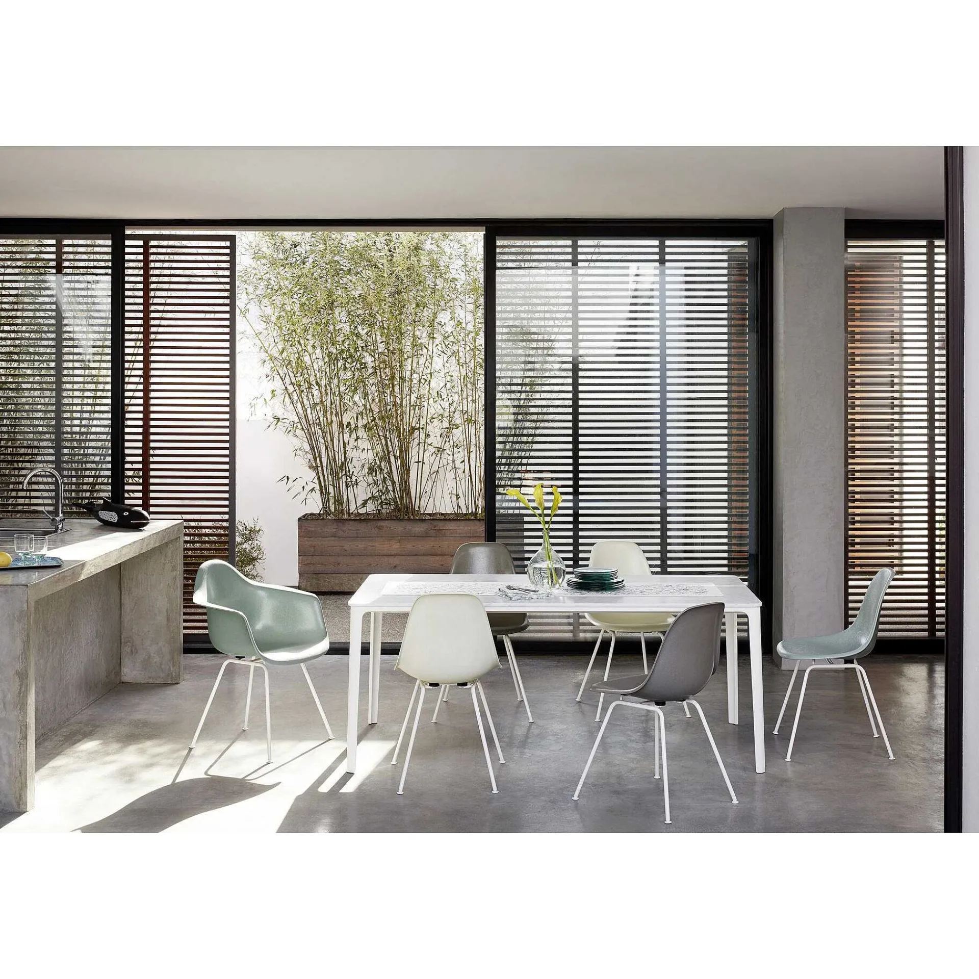 Vitra Chairs*Eames Fiberglass Armchairs Dax | Eames Sea Foam Green - Polished Chrome