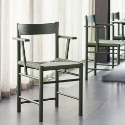 Brdr. Krüger Chairs*F Dining Chair With Armrest | Green Lacquered Ash - Green Webbing Seat
