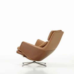 Vitra Single Armchairs*Grand Relax & Ottoman | Cognac Leather - Aluminum Base