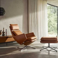 Vitra Single Armchairs*Grand Relax & Ottoman | Cognac Leather - Aluminum Base
