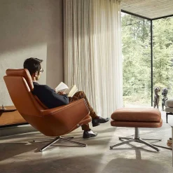 Vitra Single Armchairs*Grand Relax & Ottoman | Cognac Leather - Aluminum Base