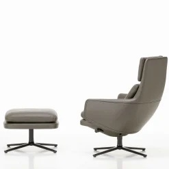 Vitra Single Armchairs*Grand Relax & Ottoman | Umbra Grey Leather - Black Base