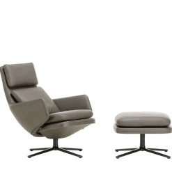 Vitra Single Armchairs*Grand Relax & Ottoman | Umbra Grey Leather - Black Base