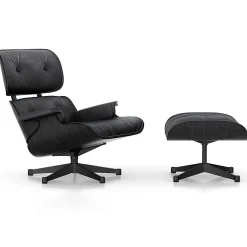 Vitra Single Armchairs*Lounge Chair & Ottoman | Black Ash - Asphalt Leather