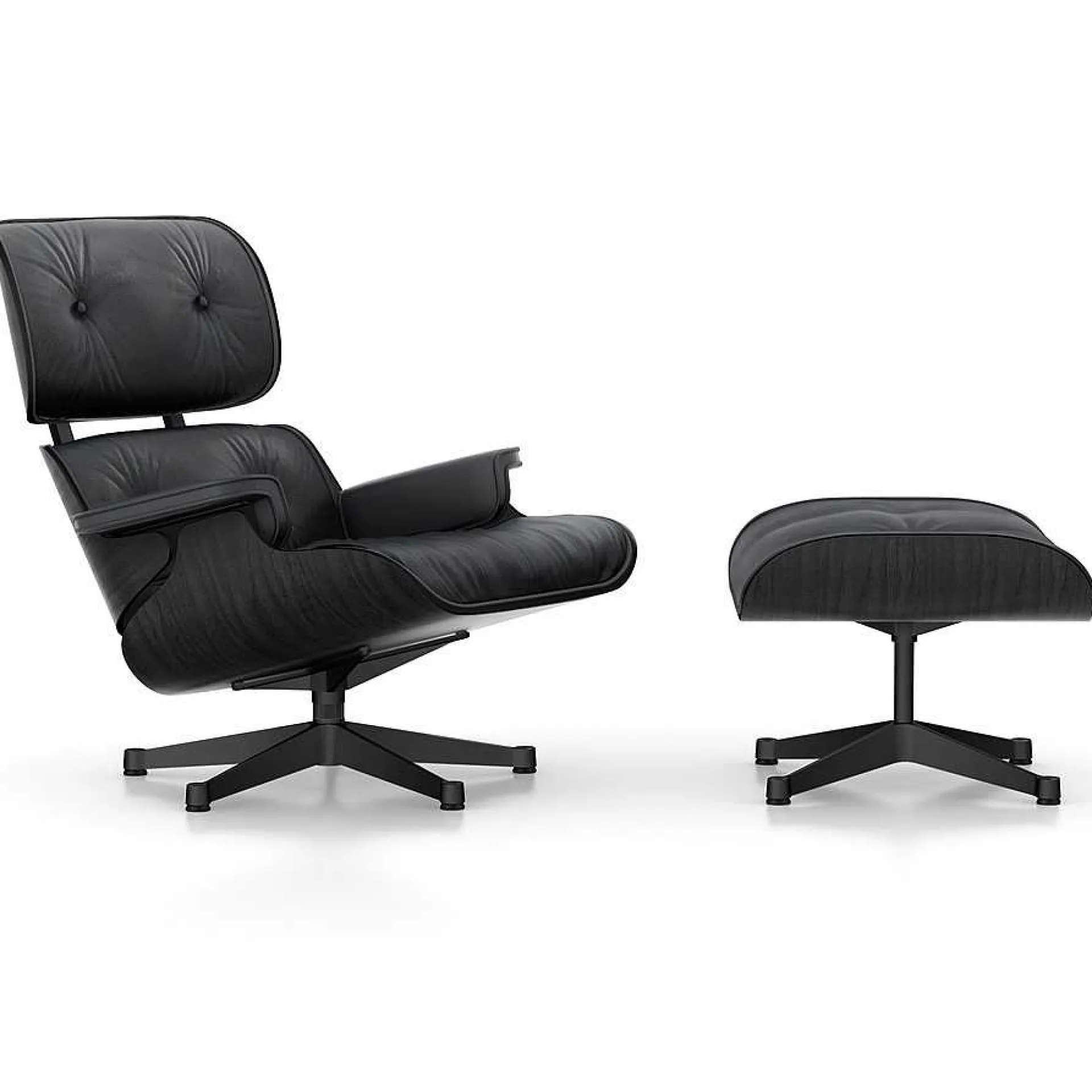Vitra Single Armchairs*Lounge Chair & Ottoman | Black Ash - Asphalt Leather