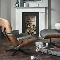 Vitra Single Armchairs*Lounge Chair & Ottoman | Black Walnut - Umbra Grey Leather