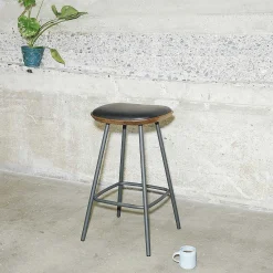 Brdr. Krüger Stools*Pauline Bar Stool H65 | Metal Legs-Fumed Oak-Black Leather