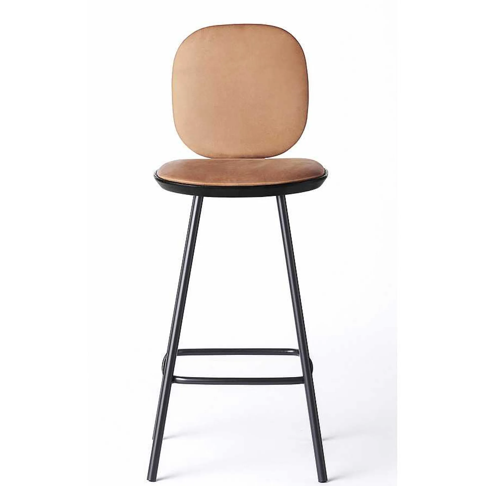 Brdr. Krüger Stools*Pauline Comfort Bar Stool H75 | Metal Legs-Black Lacquered Oak-Cognac Leather